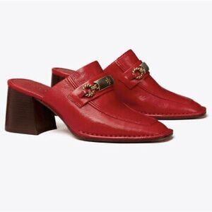 Tory Burch Red Leather Mules with Gold Accent PERRINE 7.5